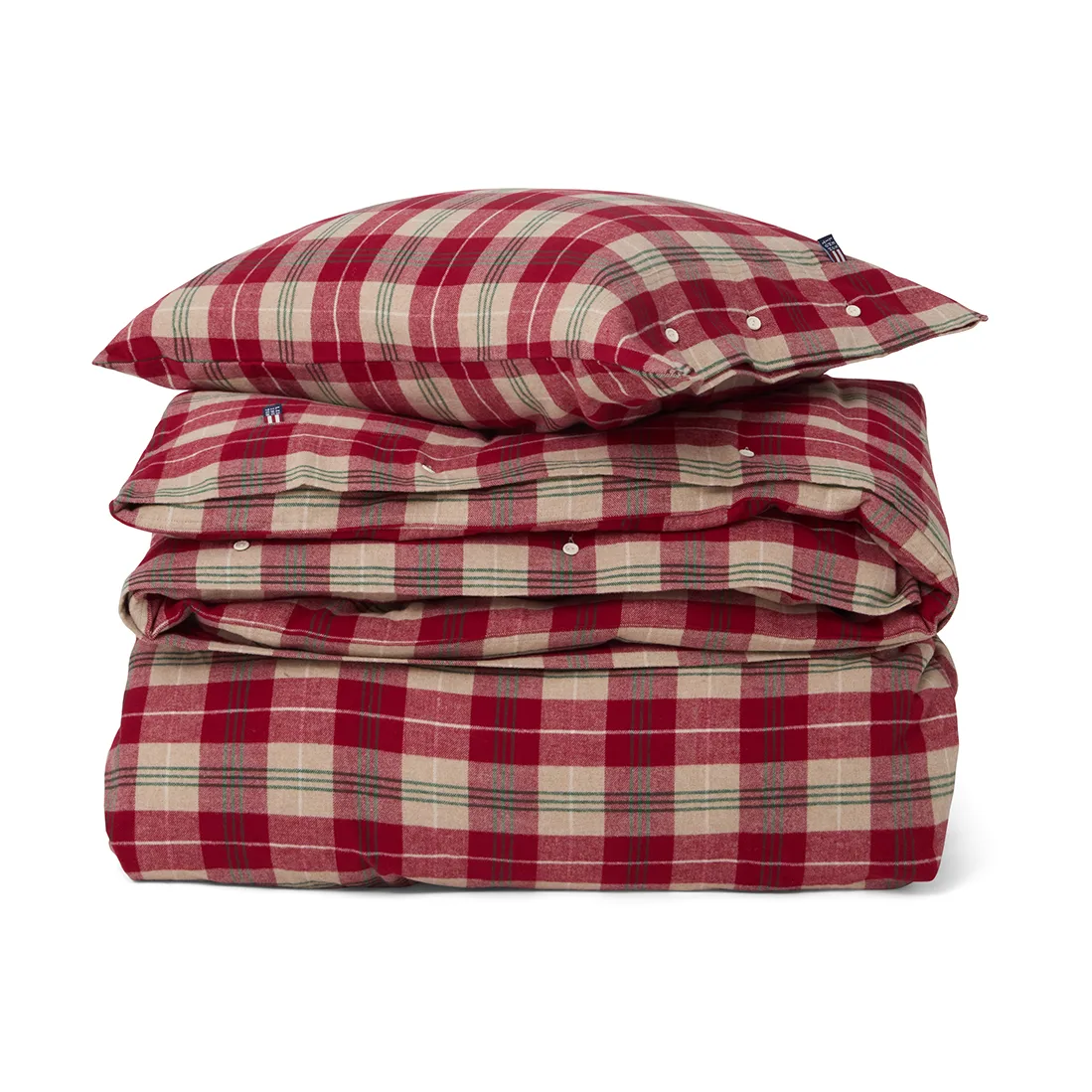 Checked cotton flannel bäddset, Röd-beige-grön-vit Lexington