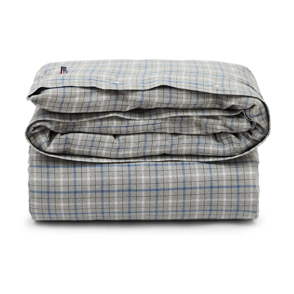 Checked Cotton Flannel påslakan 150x210 cm, Gray-blue Lexington