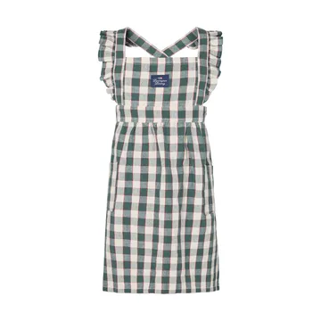 Checked cotton linen barnförkläde - Green-Light beige-red, 4-6 år - Lexington