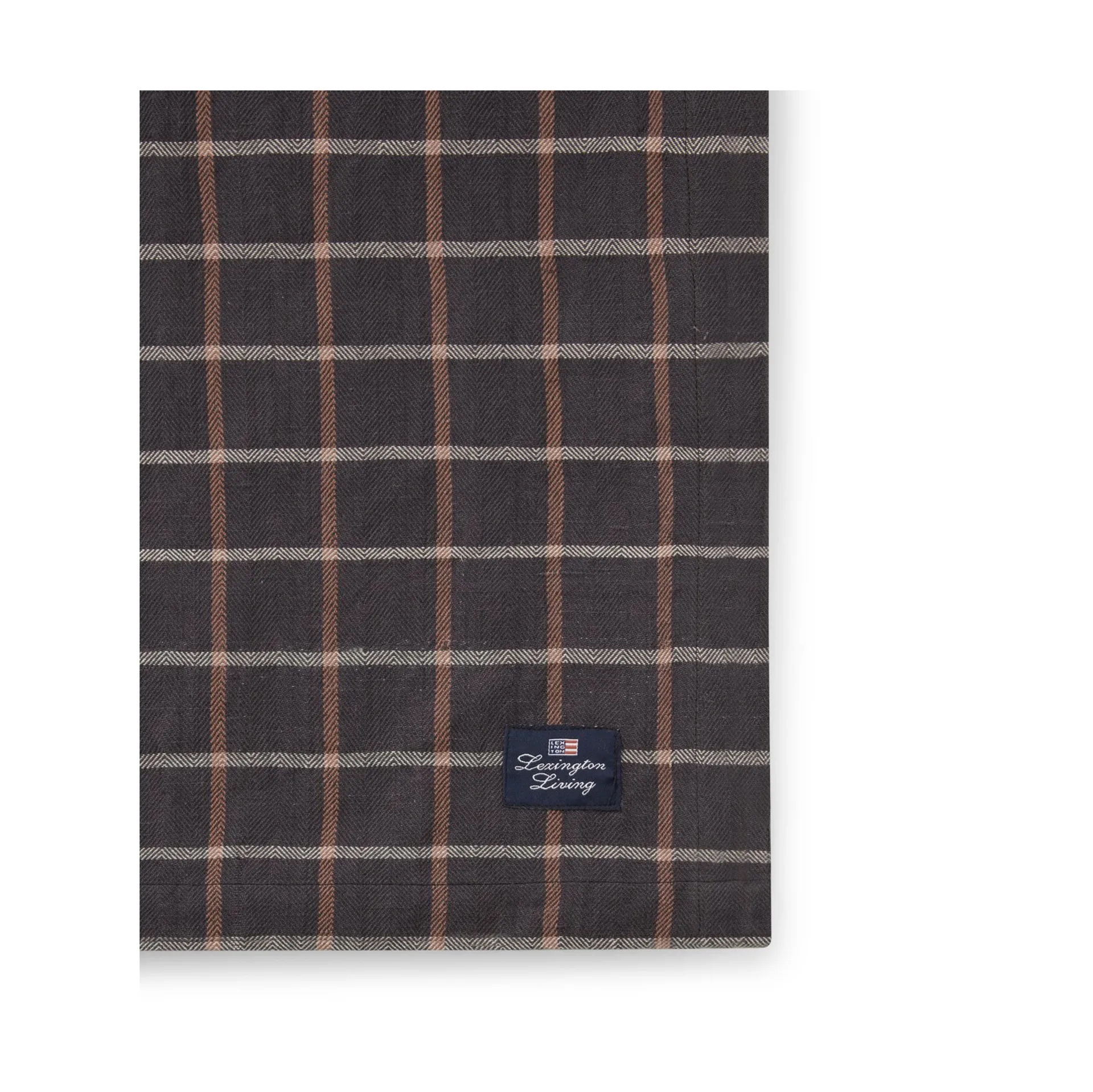 Checked Cotton Linen bordsduk 150x250 cm, Dark gray-beige Lexington