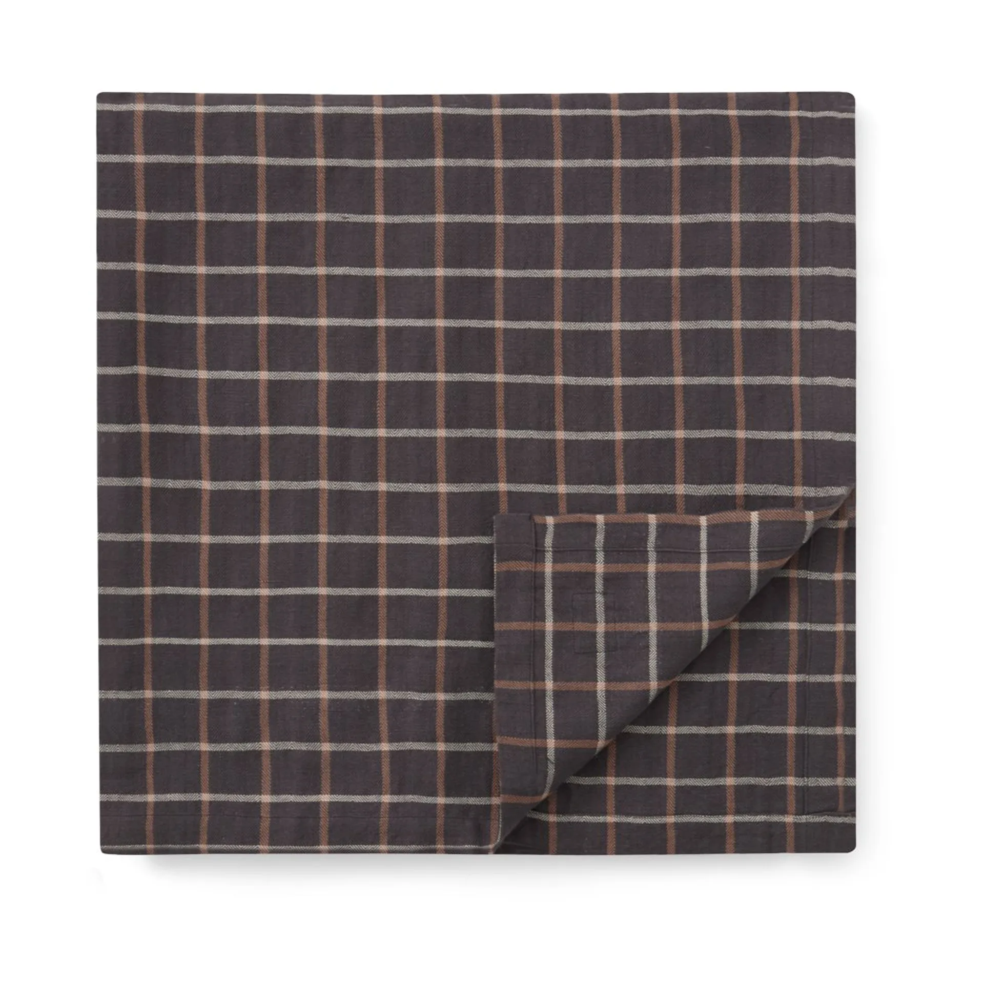 Checked Cotton Linen bordsduk 150x250 cm, Dark gray-beige Lexington