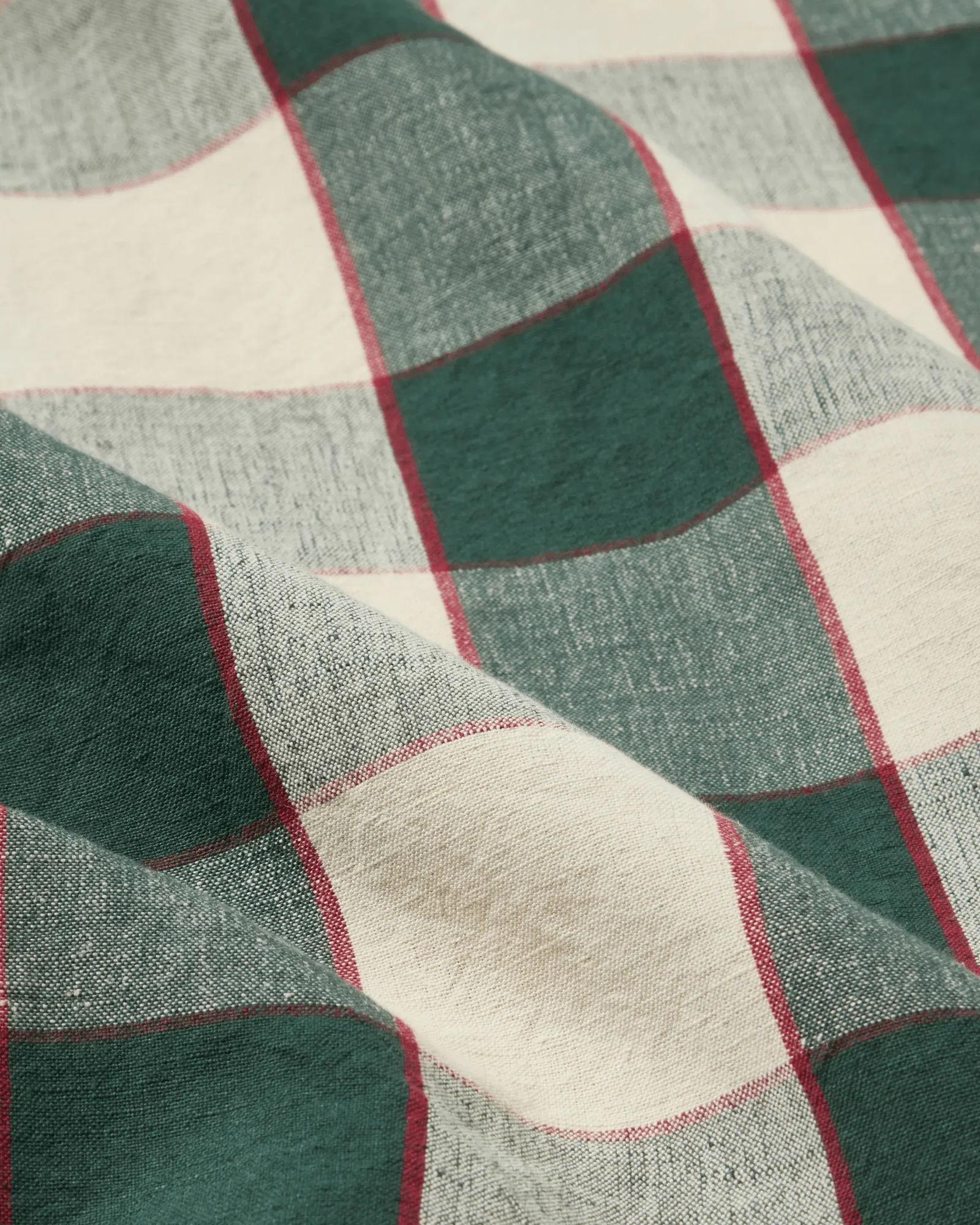 Checked Cotton Linen bordsduk 150x350 cm, Green-light beige-red Lexington