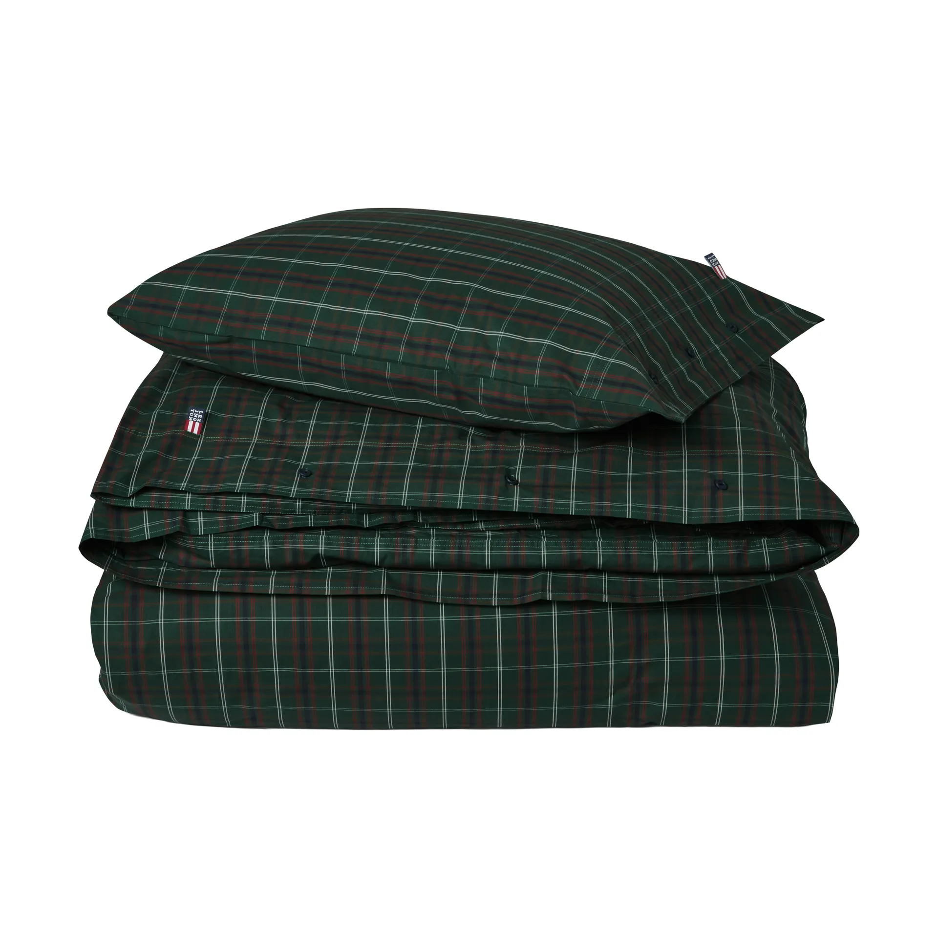 Checked cotton percale bäddset, Green-navy, 2 st 50x60 cm/1 st 220x220 cm Lexington