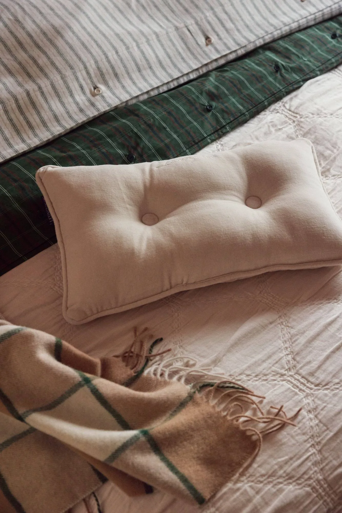 Checked cotton percale bäddset, Green-navy, 50x60 cm/150x210 cm Lexington