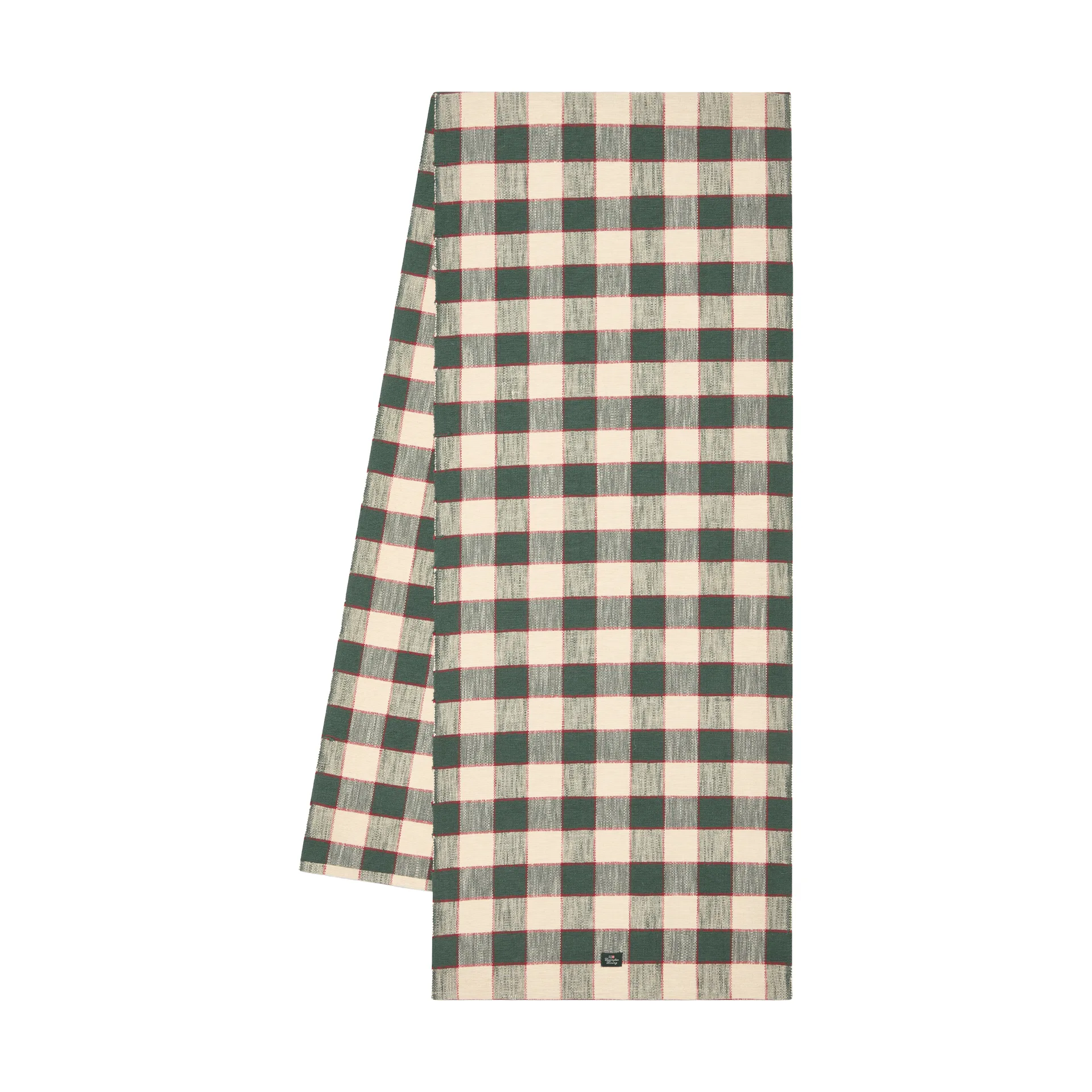 Checked ekologisk bomull löpare, Green-Light beige-red, 50x250 cm Lexington