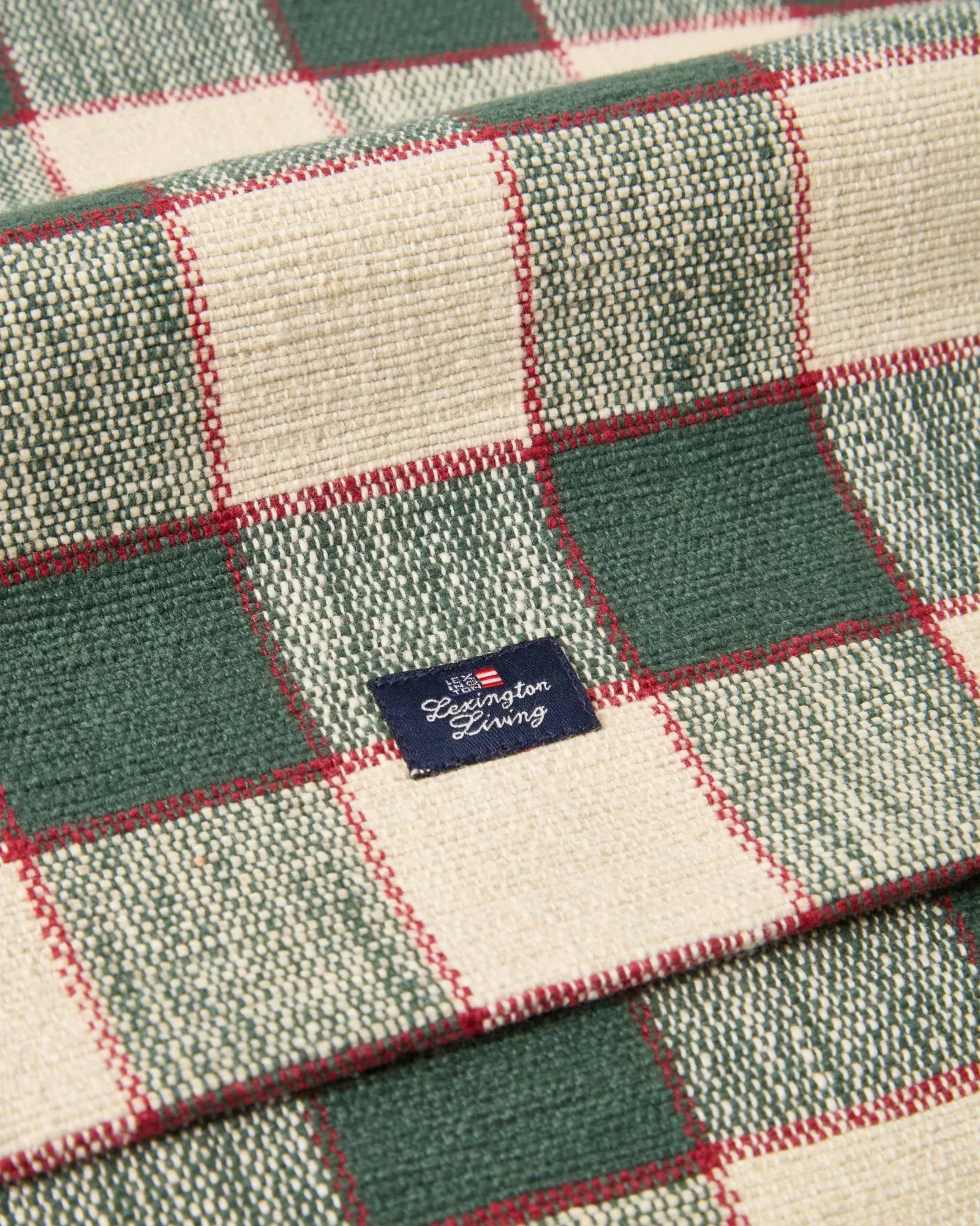 Checked ekologisk bomull löpare, Green-Light beige-red, 50x250 cm Lexington