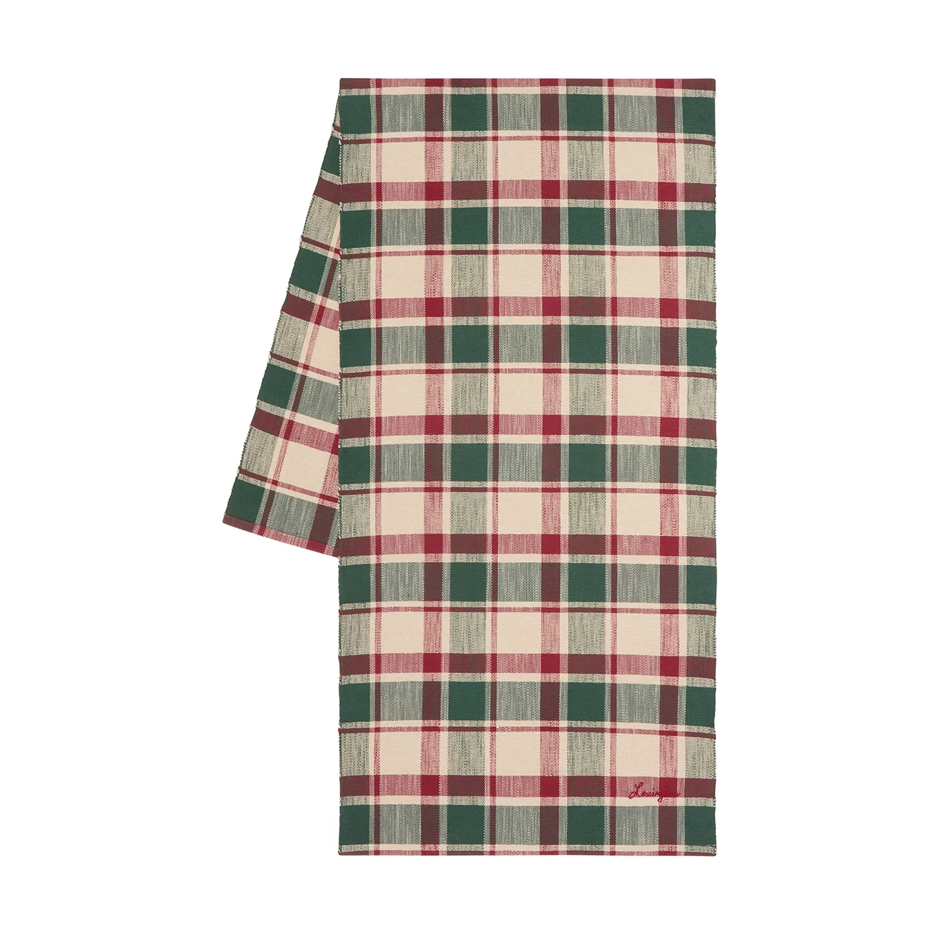 Checked ekologisk bomull löpare, Green-red-beige, 50x150 cm Lexington