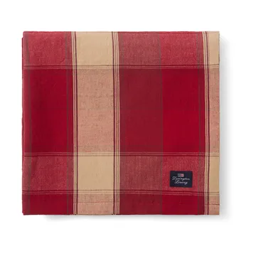 Checked linen-cotton bordsduk 150x250 cm - Röd-beige - Lexington