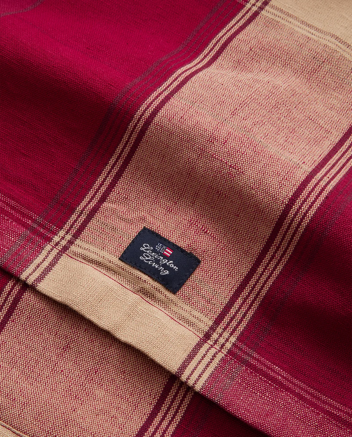 Checked linen-cotton löpare 50x350 cm, Röd-beige Lexington