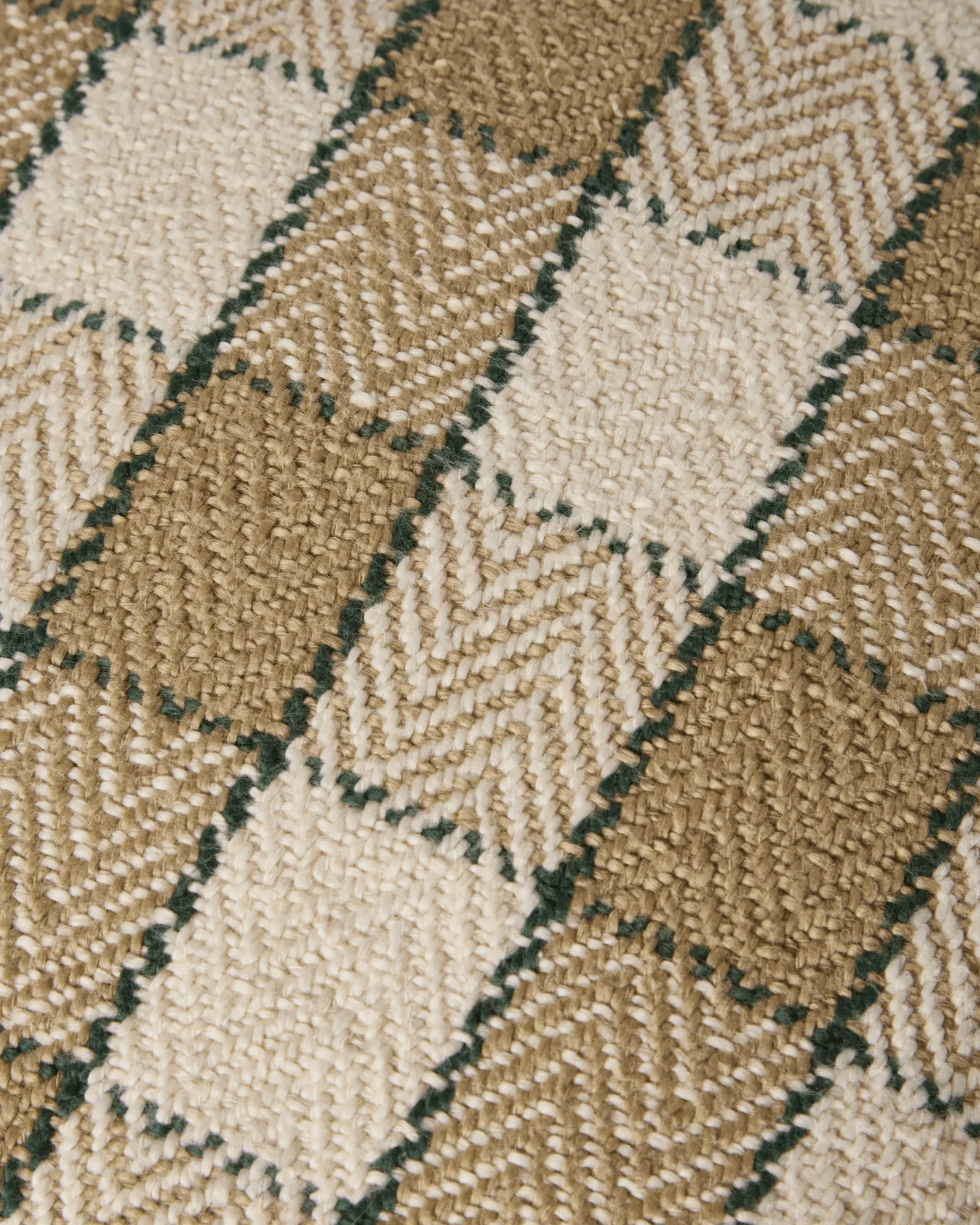 Checked organic cotton fringe kuddfodral, Beige-light beige-green Lexington