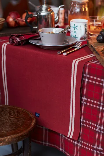 Checked Organic Cotton Oxford bordsduk 150x350 cm - Red-beige-green - Lexington