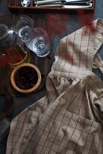 Checked Organic Cotton Oxford förkläde - Beige-red - Lexington