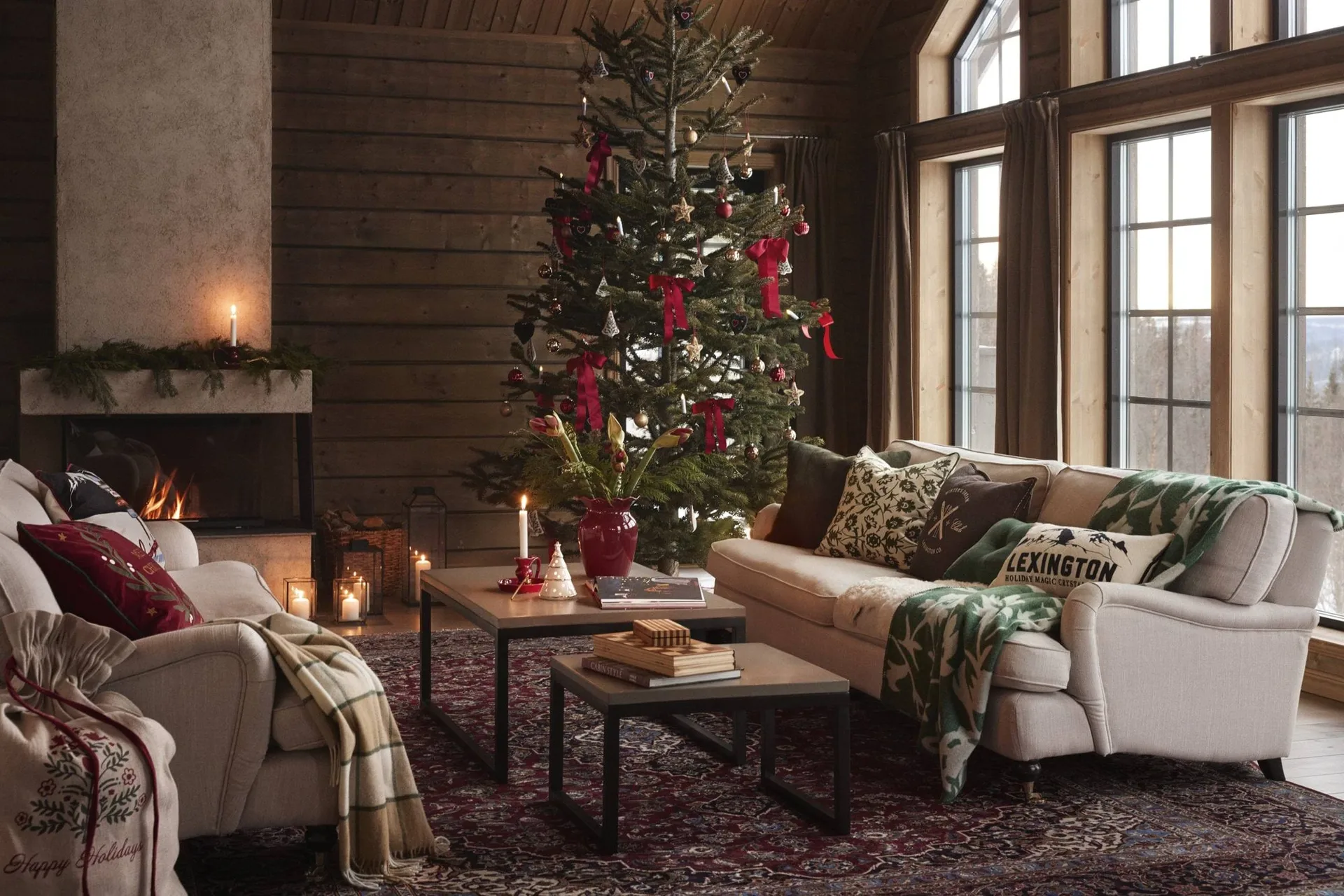 Checked Recycled Wool pläd 130x170 cm, Beige-Light beige-green Lexington
