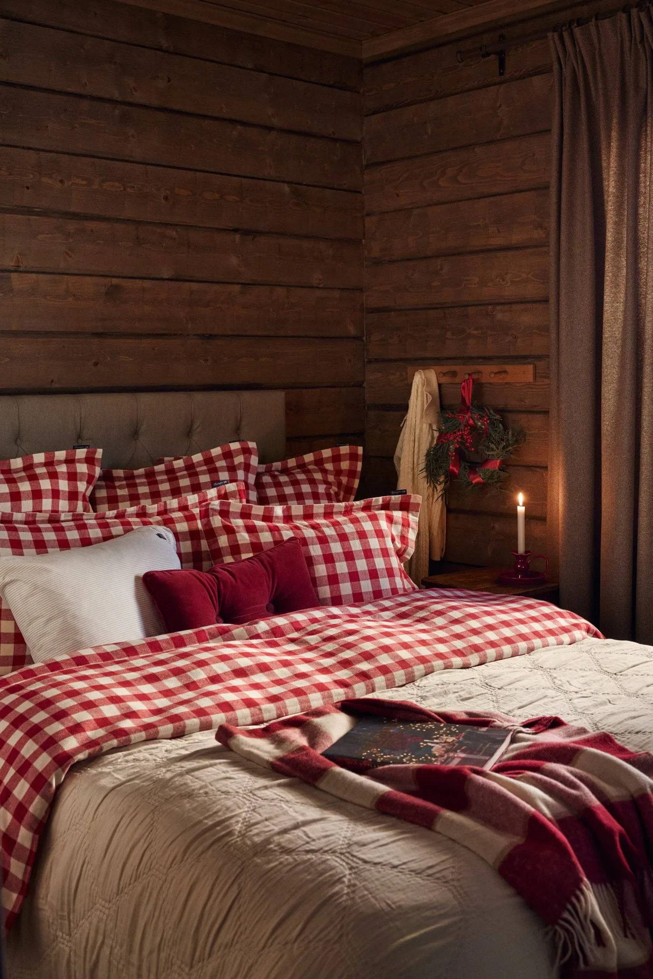 Checked Recycled Wool pläd 130x170 cm, Red-Light beige-beige Lexington