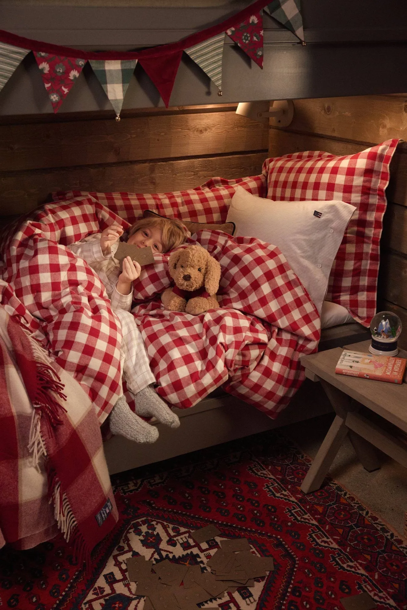 Checked Recycled Wool pläd 130x170 cm, Red-Light beige-beige Lexington