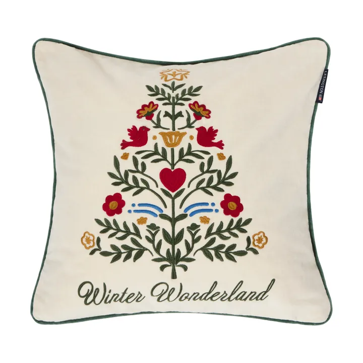 Christmas Tree velvet kuddfodral - Light beige-multi, 50x50 cm - Lexington