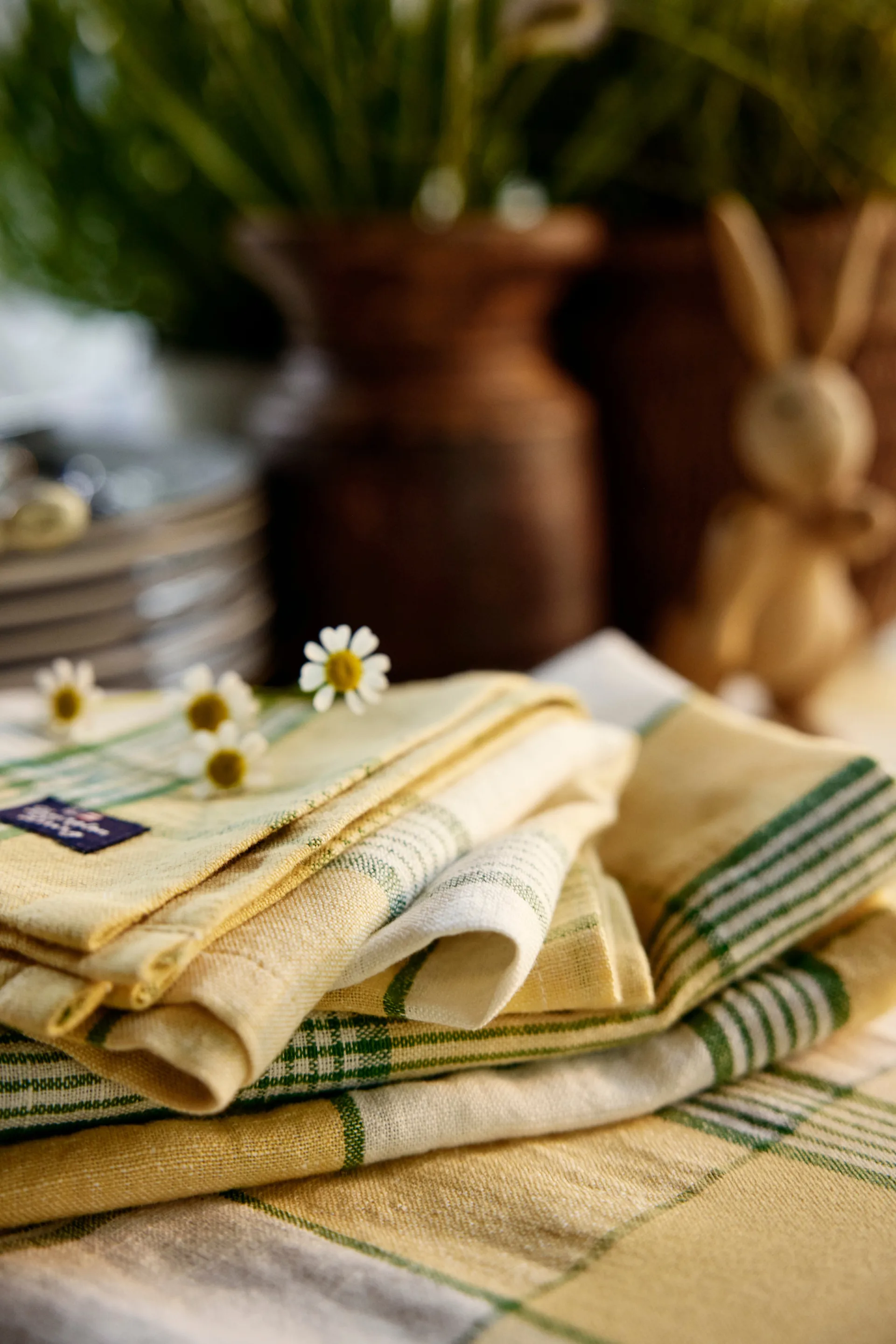 Easter Linen/Cotton bordsduk 150x250 cm, Yellow-green Lexington