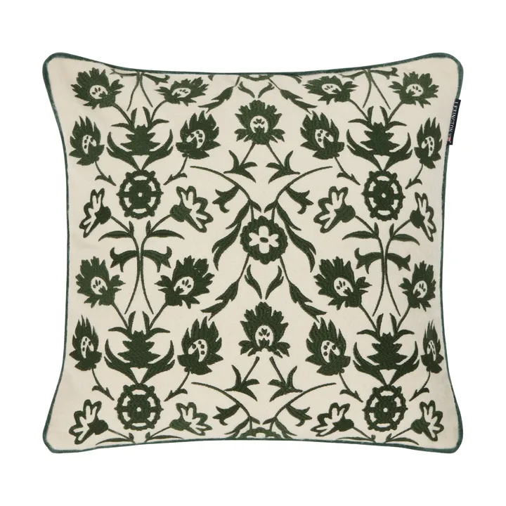 Flower Embroidered Wool Mix kuddfodral 50x50 cm - Light beige-green - Lexington