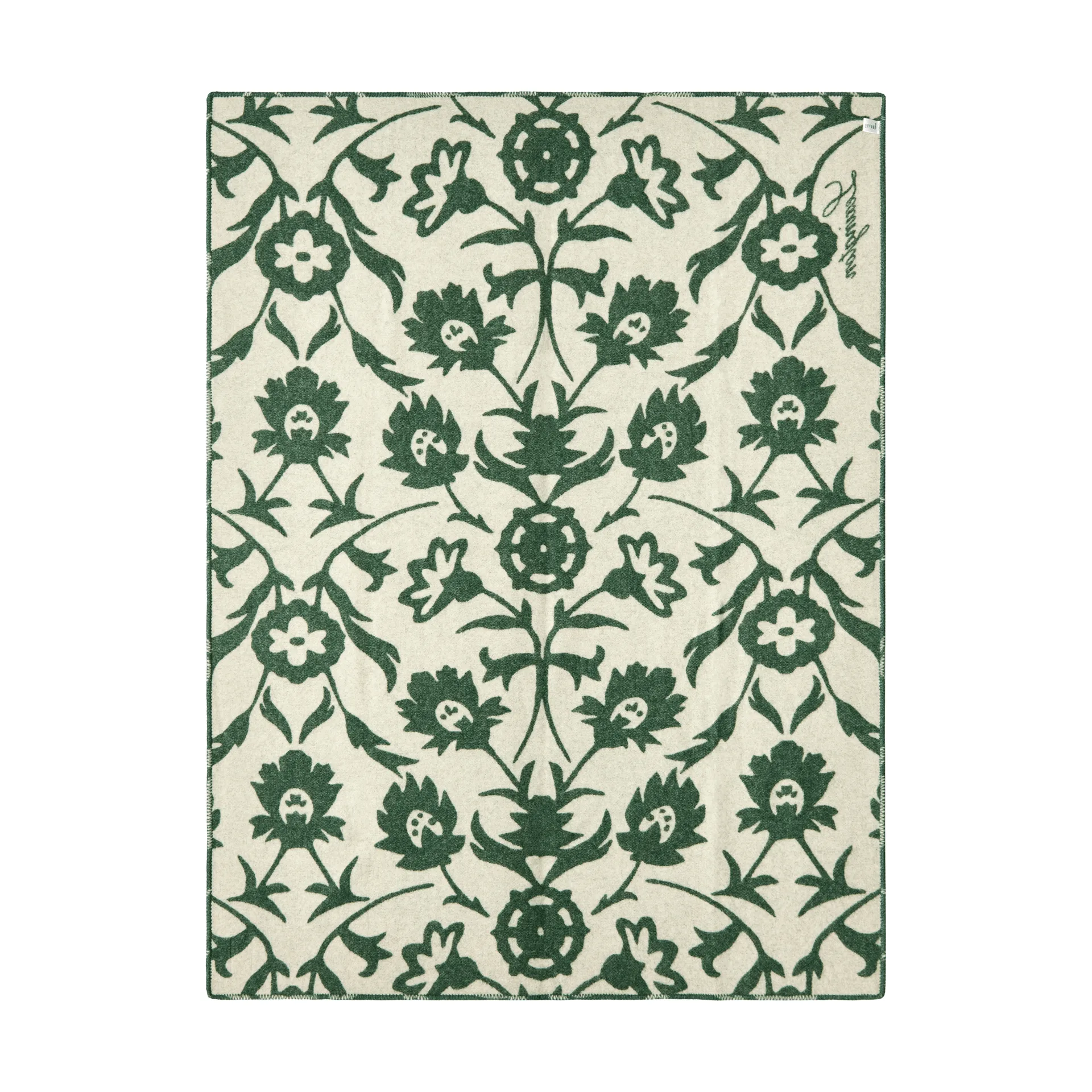 Flower jacquardvävd ullfilt, Green-Light beige Lexington