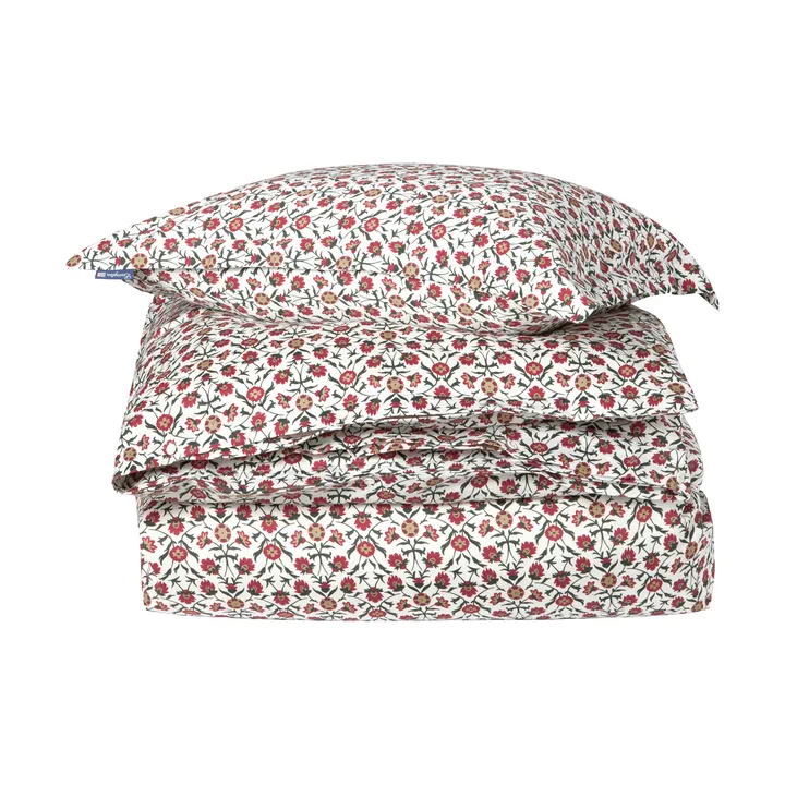 Flower printed cotton sateen bäddset - White-red-green-beige, 2 st 50x60 cm/1 st 220x220 cm - Lexington