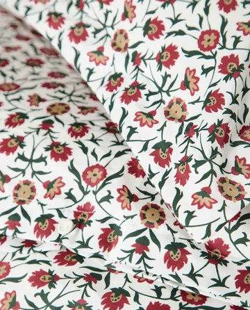 Flower printed cotton sateen bäddset - White-red-green-beige, 2 st 50x60 cm/1 st 220x220 cm - Lexington