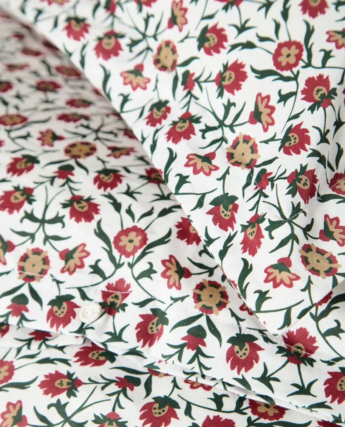 Flower printed cotton sateen bäddset, White-red-green-beige, 50x60 cm/150x210 cm Lexington
