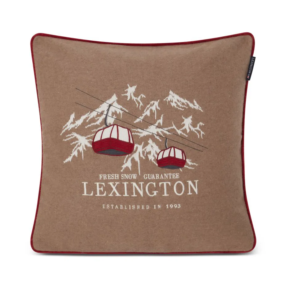 Fresh Snow Ski Lift Wool Mix kuddfodral 50x50 cm, Beige-white-red Lexington