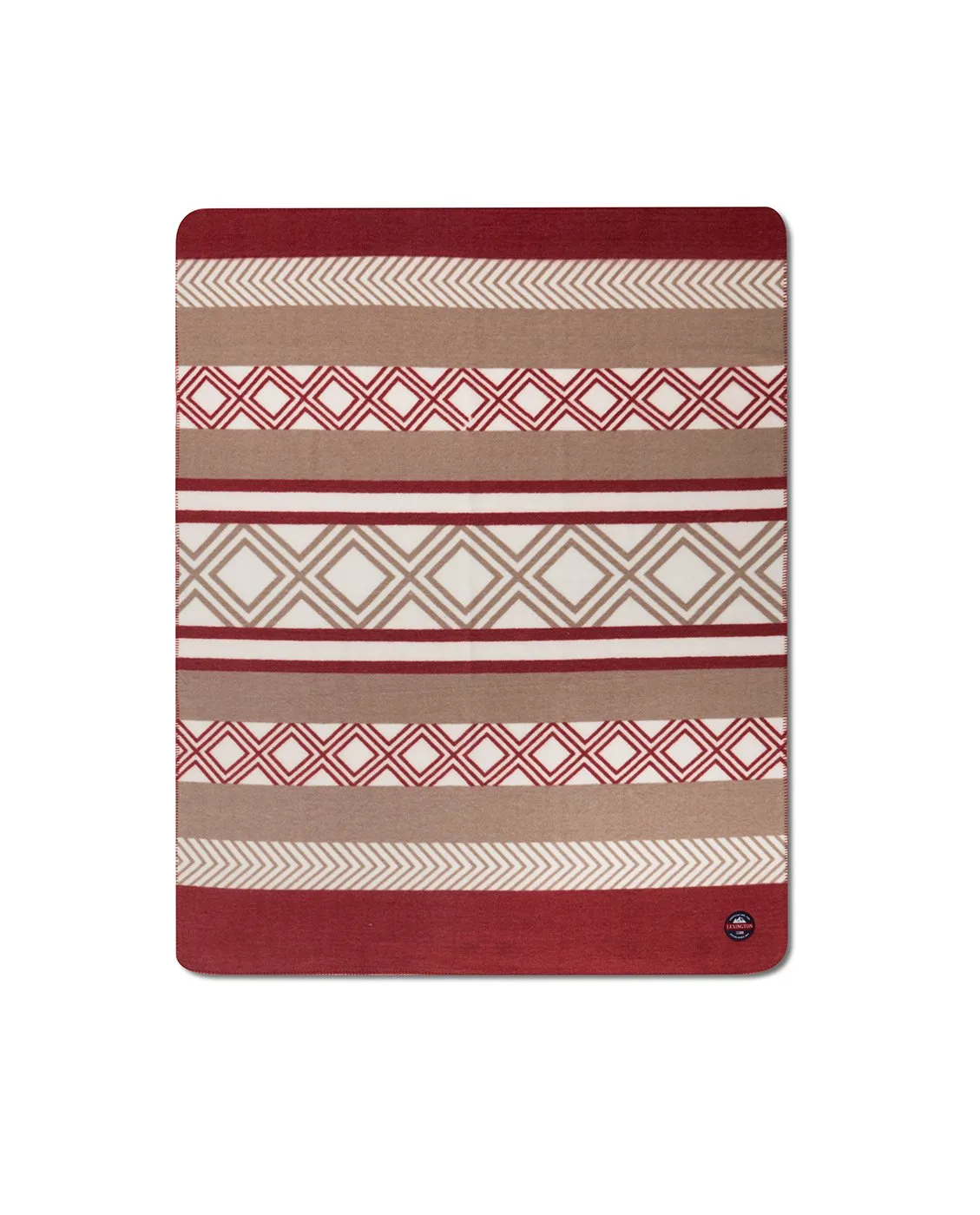 Graphic Printed pläd Fleece 130x170 cm, Röd-beige-vit Lexington