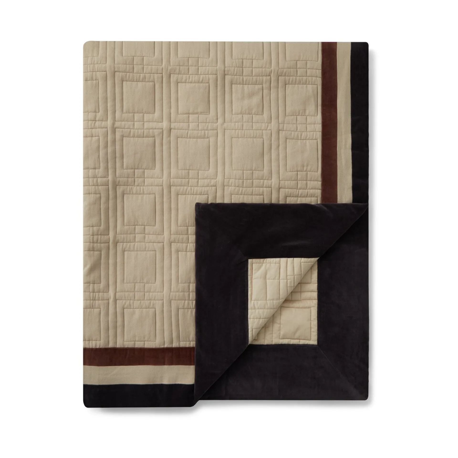Graphic Quilted Organic Cotton överkast 160x240 cm, Light beige-brown-dark gray Lexington