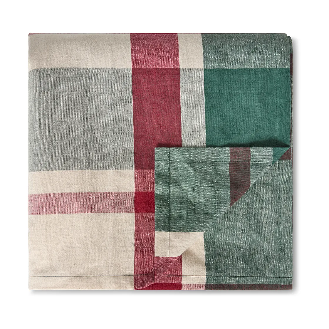 Grön-röd Checked linne/bomulls bordsduk, 150x250 cm Lexington