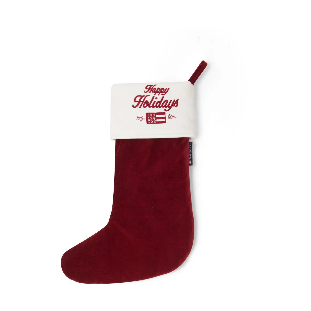 Happy Holidays Organic Cotton Velvet julstrumpa, Red-white Lexington