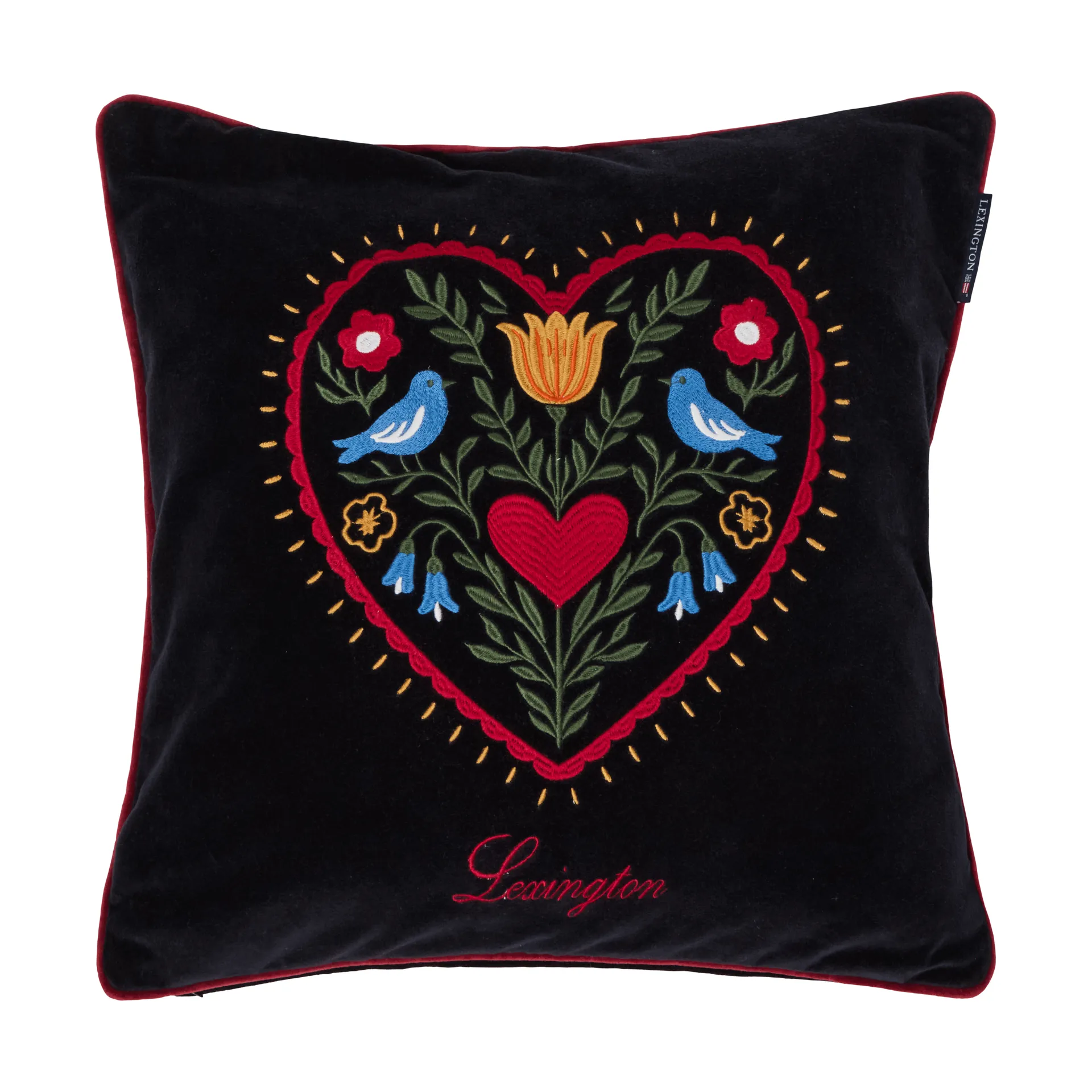 Heart ekologisk bomullssammet kuddfodral, Black-multi, 50x50 cm Lexington