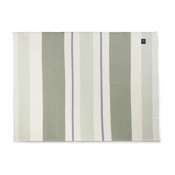 Herringbone Striped Recycled bomullspläd - Vit-grön - Lexington