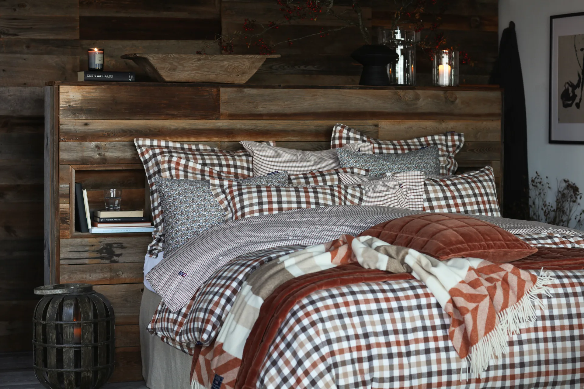Herringbone Striped Recycled Wool pläd 130x170 cm, Copper-brown Lexington