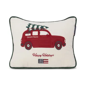 Holiday Car Organic Cotton Velvet kudde 30x40 cm - White-red multi - Lexington