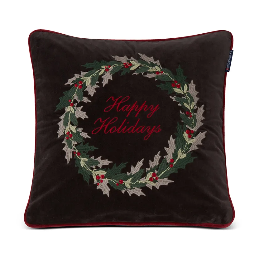 Holly Wrath Cotton Velvet kuddfodral 50x50 cm, Dark grey-green-red Lexington