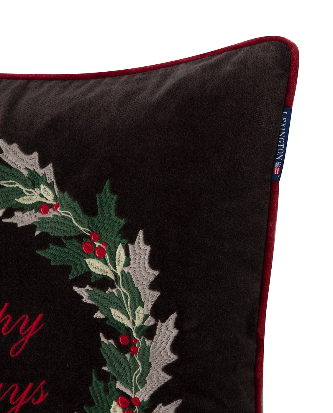 Holly Wrath Cotton Velvet kuddfodral 50x50 cm, Dark grey-green-red Lexington
