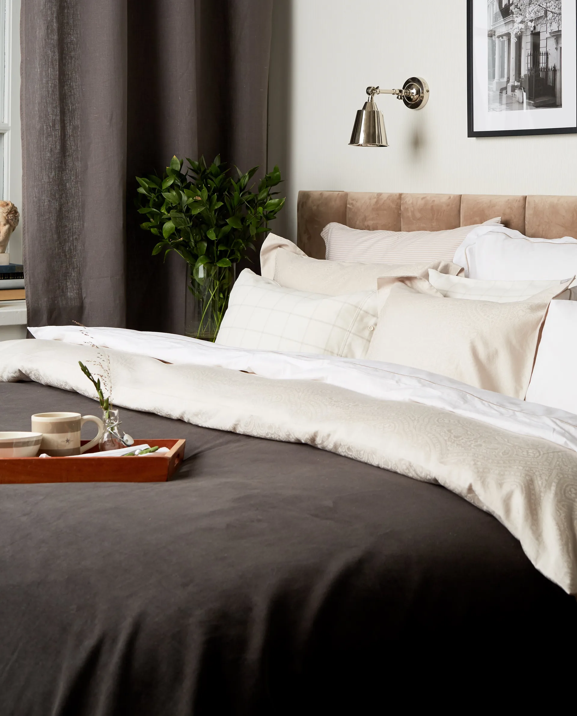 Hotel Sateen Jacquard påslakan 220x220 cm, Ljusbeige Lexington