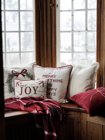 Joy organic cotton velvet kudde 30x40 cm - Vit-röd - Lexington