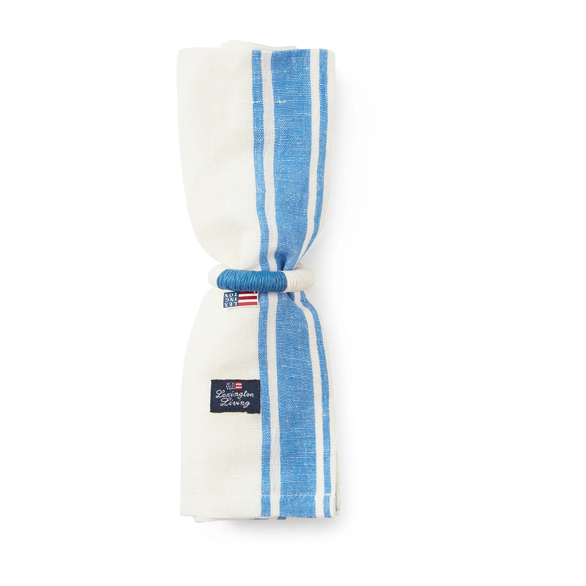 Linen Cotton Side Stripes tygservett 50x50 cm, Blå-vit Lexington