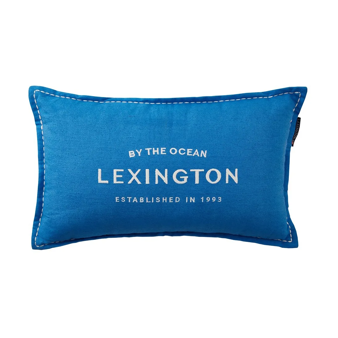 Logo Embroidered Linen/Cotton kudde 30x50 cm, Blue Lexington