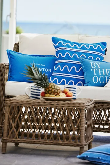 Logo Embroidered Linen/Cotton kudde 30x50 cm - Blue - Lexington