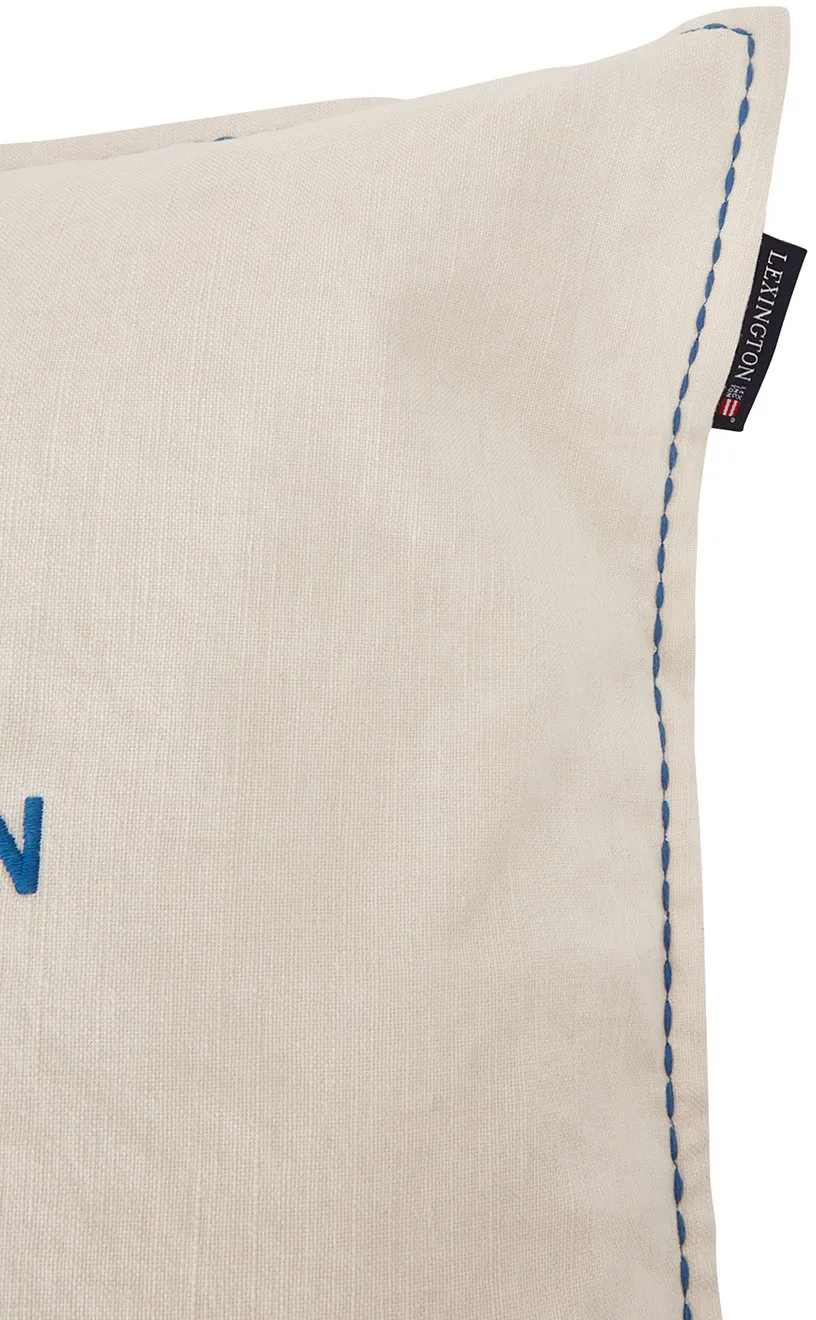 Logo Embroidered Linen/Cotton kuddfodral 50x50 cm, White Lexington