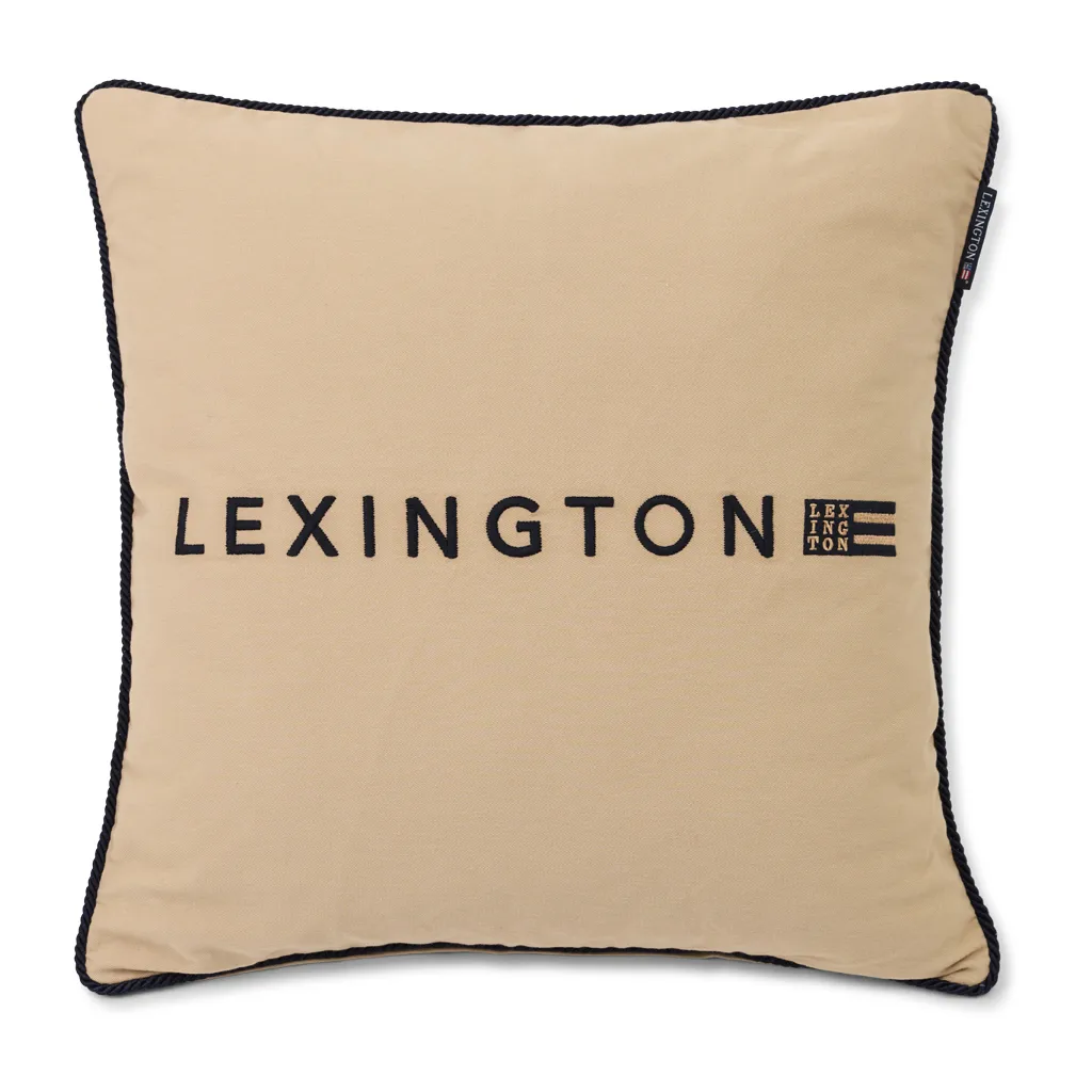 Logo Organic Cotton Twill kuddfodral 50x50 cm, Beige-dark blue Lexington