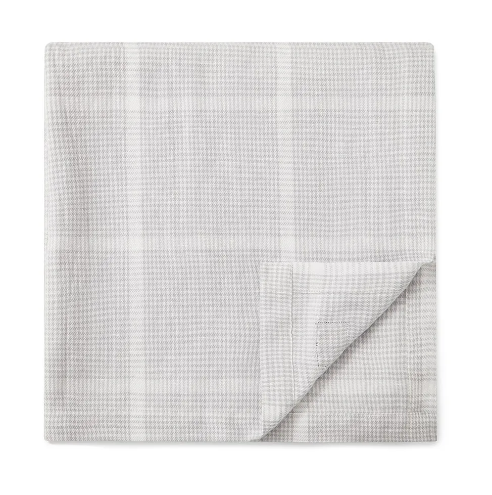 Pepita Check Cotton Linen bordsduk 180x180 cm, White-light gray Lexington