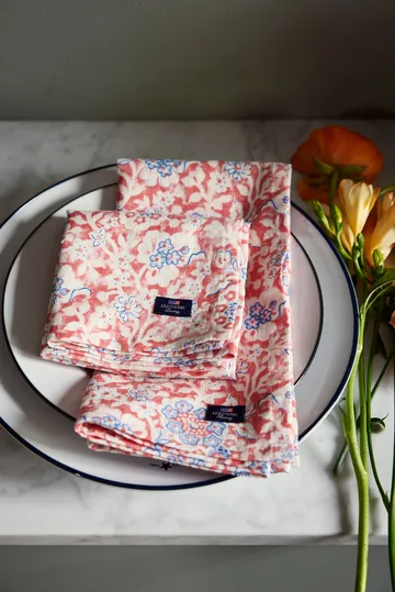 Printed Flowers Recycled Cotton tygservett 50x50 cm - Coral - Lexington