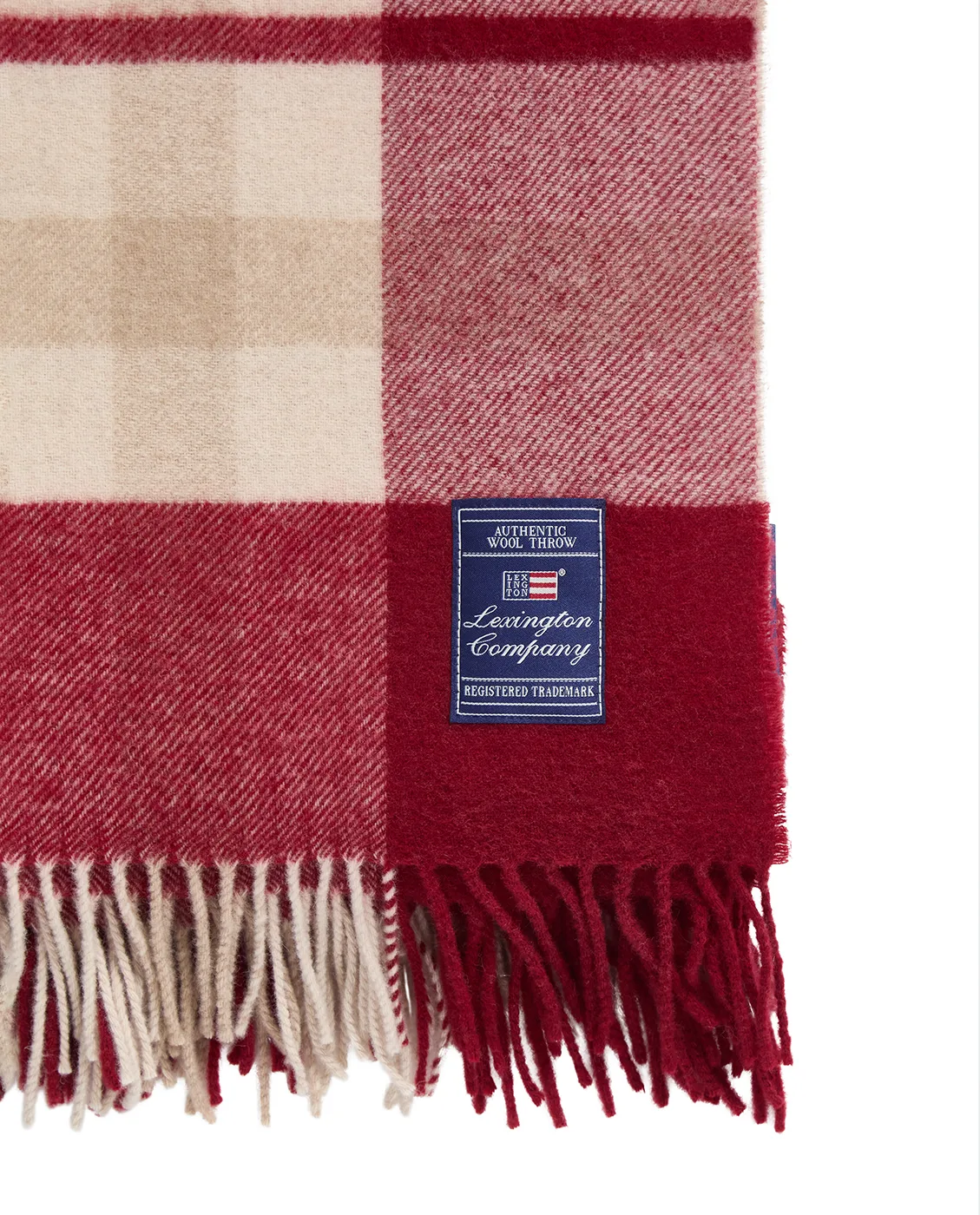 Red-beige Checked återvunnen ull pläd 130x170 cm, Red-beige Lexington