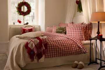 Red-beige Checked återvunnen ull pläd 130x170 cm - Red-beige - Lexington