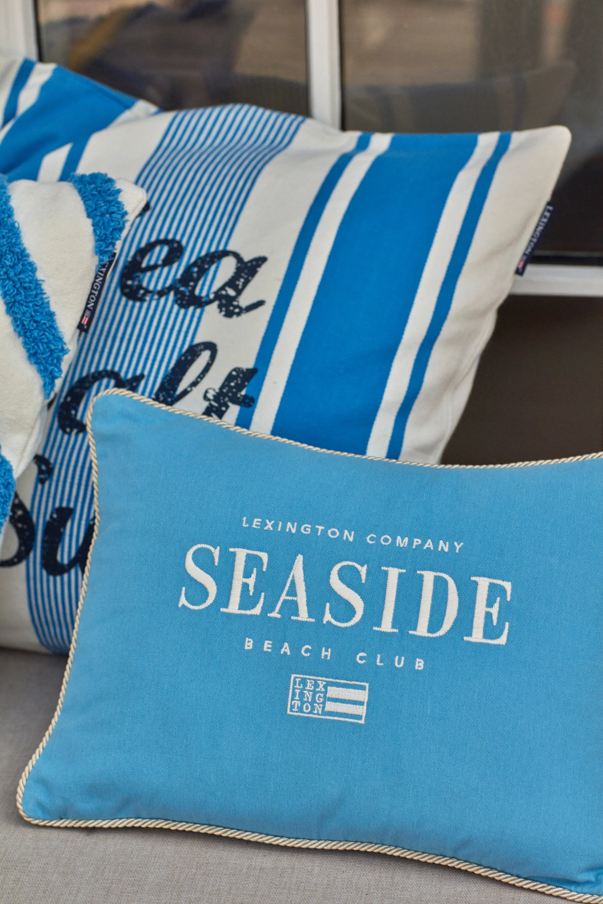 Seaside Small Organic Cotton Twill kudde 30x40 cm, Blå-ljusbeige Lexington