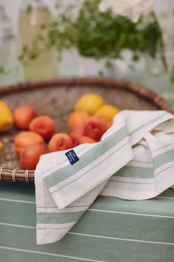 Side striped organic cotton servett 50x50 cm - White-green - Lexington